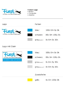 Fürst Schädlingsbekämpfung - Schriftzug mit Katze als Logo und die Farbbestimmung.