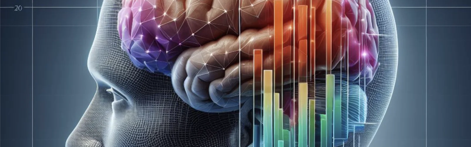 Grafische Darstellung eines menschlichen Kopfes, mit Sicht auf den grafisch dargestellten Hirnaufbau und Statistiksäulen im Vordergrund. | konzeptdesignkunst Grafische Darstellung eines menschlichen Kopfes, mit Sicht auf den grafisch dargestellten Hirnaufbau und Statistiksäulen im Vordergrund. | konzeptdesignkunst