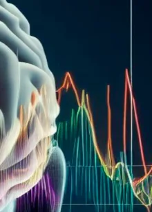 Bild mit dem Anschnitt eines Gehirns von vorne. Davor unterschiedlich eingefärbte Linien, die die Aktivitäten des Gehirns wieder spiegeln sollen. | konzeptdesignkunsten