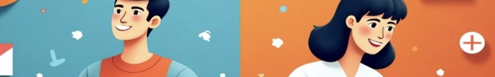 Illustration von den Gesichtern eines lächelnden Mannes und einer lächelnden Frau, die sich scheinbar über etwas freuen. | konzeptdesignkunst