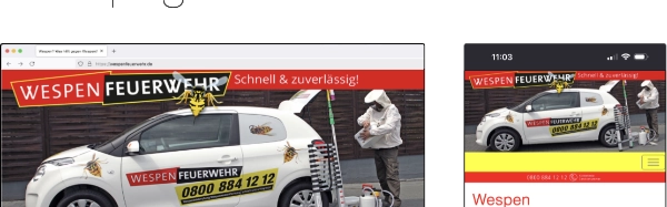 Bild mit Ausschnitten der Internetseite Wespenfeuerwehr.de, die von Wolfram Schäfers konzeptioniert und gestaltet wurde. | konzeptdesignkunst